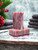 Unboxed Red Huckleberry handmade soap.  Soap is reddish with white swirls. Each bar is unique.