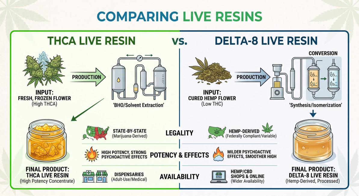 Choosing Your Next Cannabinoid + Live Resin: THCA Live Resin vs. Delta 8 Live Resin