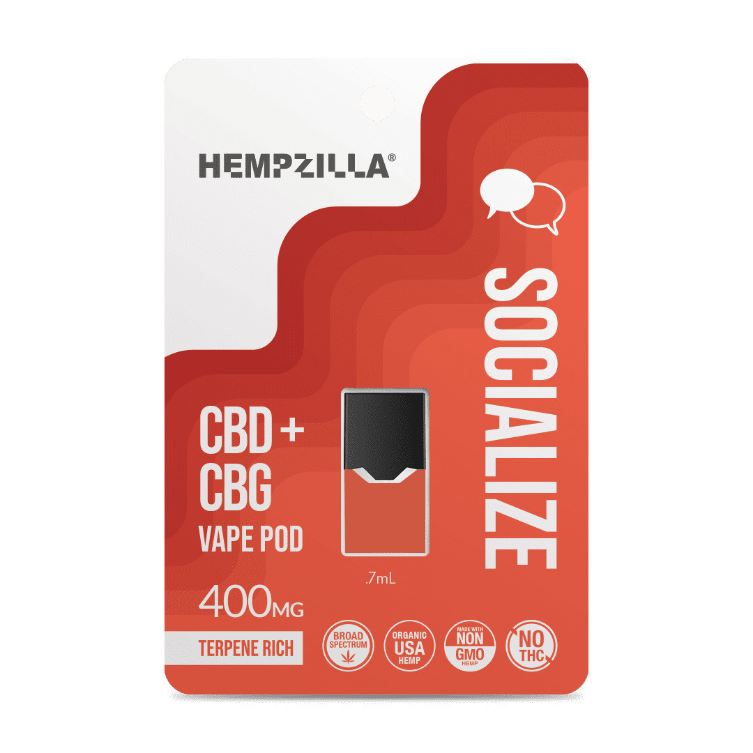Hempzilla Broad Spectrum Hemp CBD + CBG Socialize Juul Compatible Pod