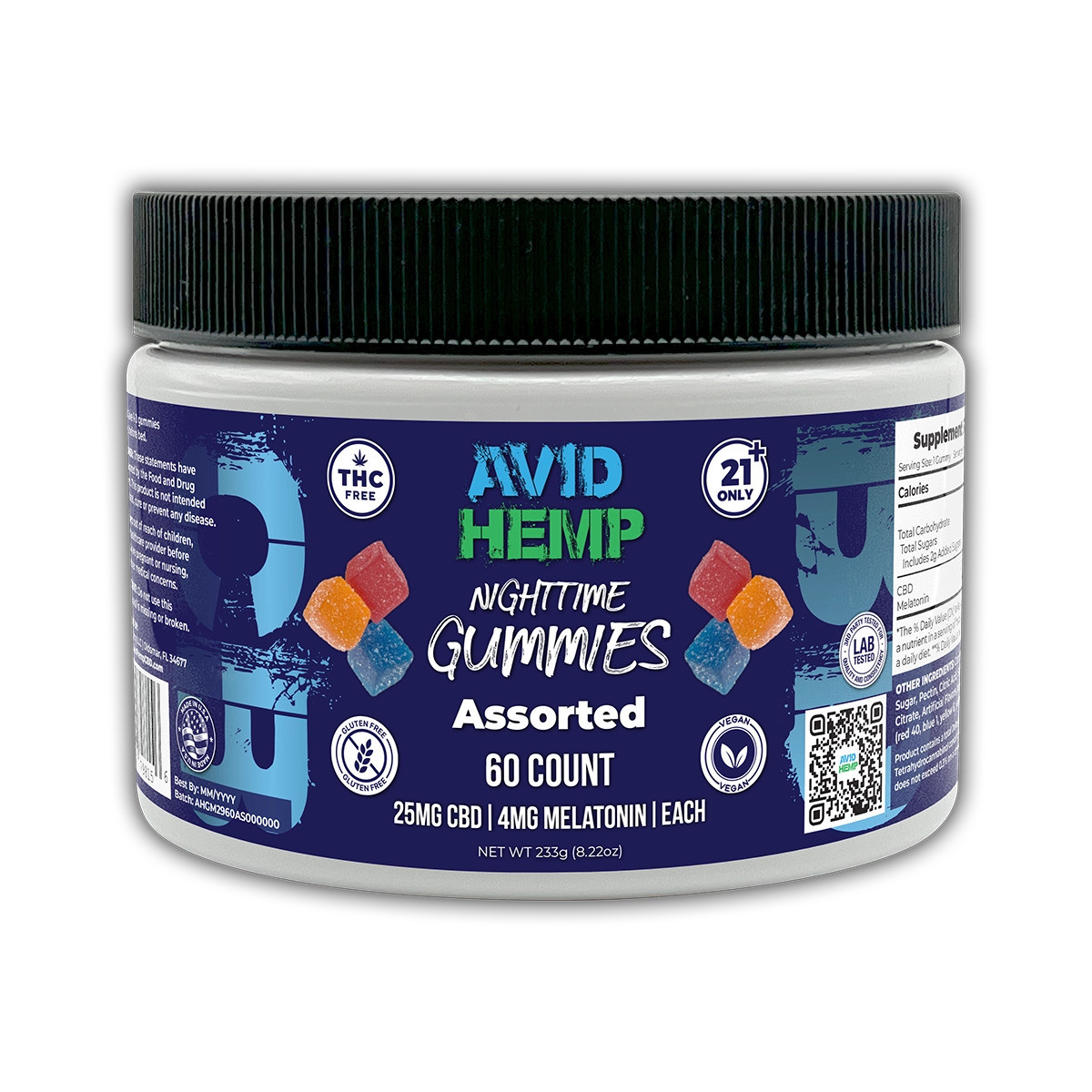 Avid Hemp CBD Isolate + Melatonin NightTime Gummies - Calm Leaf