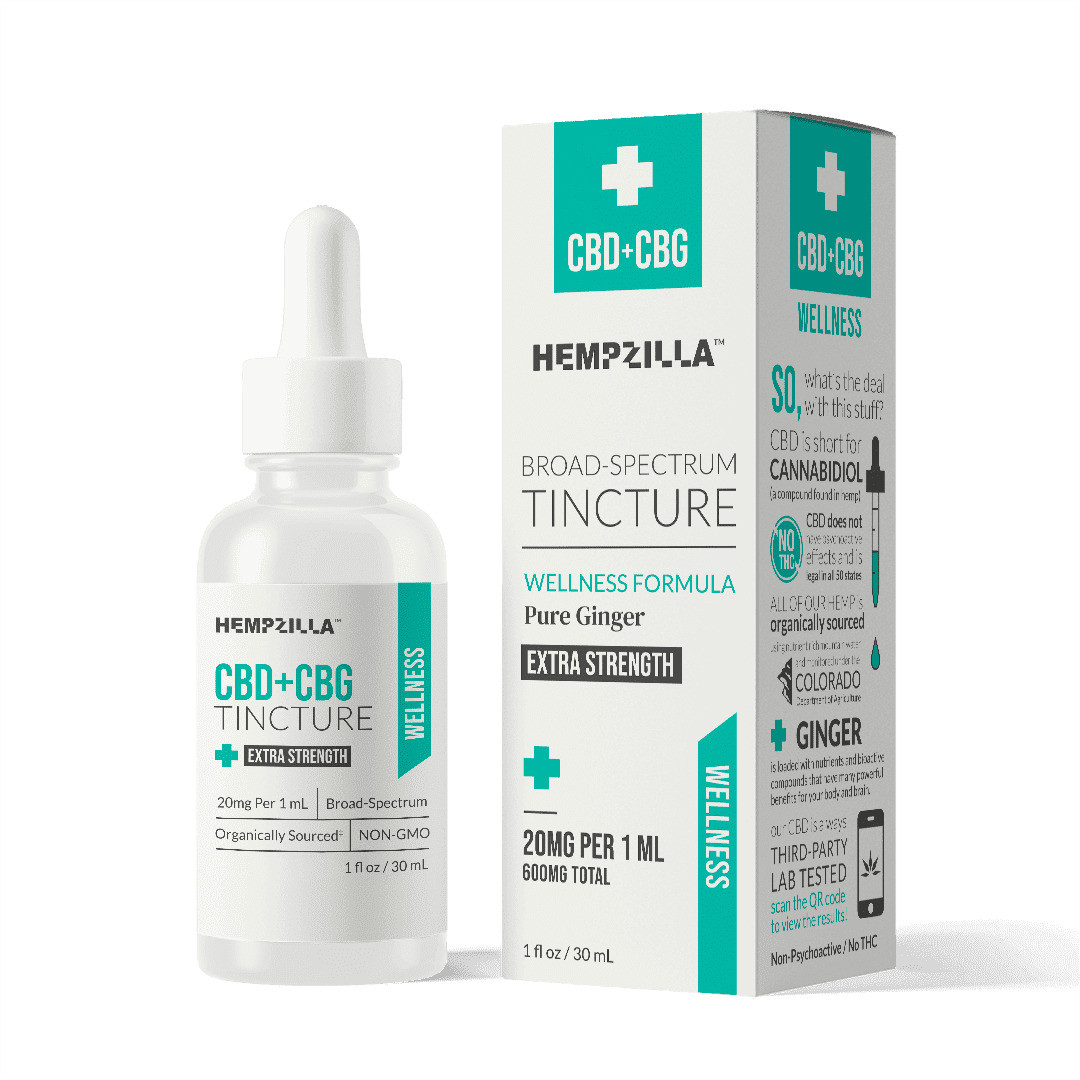 Hempzilla Broad Spectrum Hemp CBD + CBG Pure Ginger Tincture