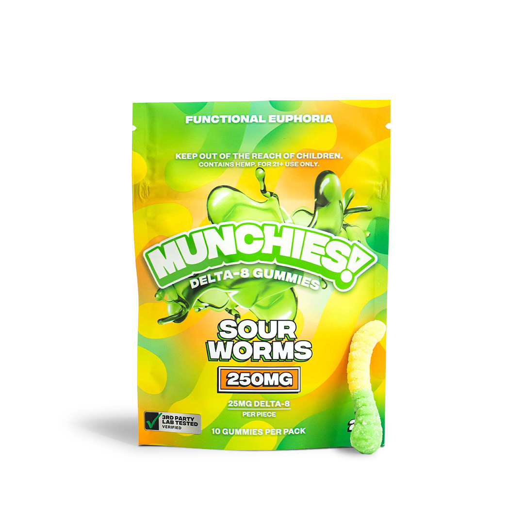 Delta Munchies Delta 8 THC Sour Gummy Worms - Calm Leaf