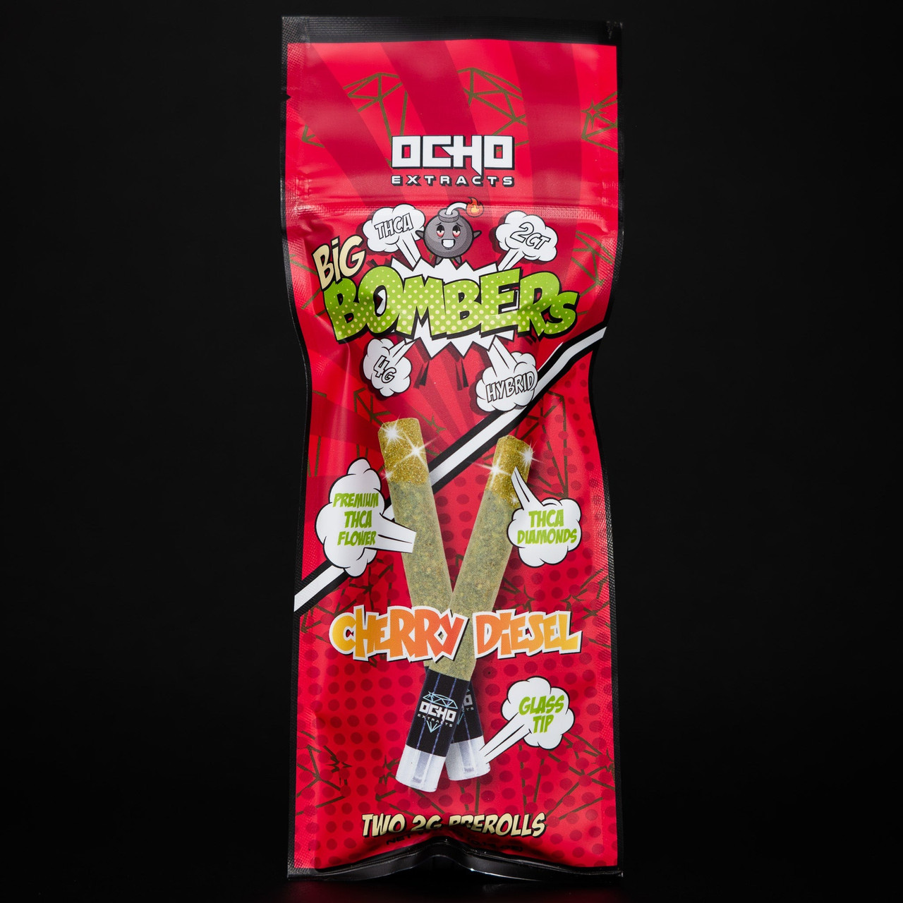 Ocho Extracts Glass-Tipped THCA Big Bombers Dipped Prerolls - Calm
