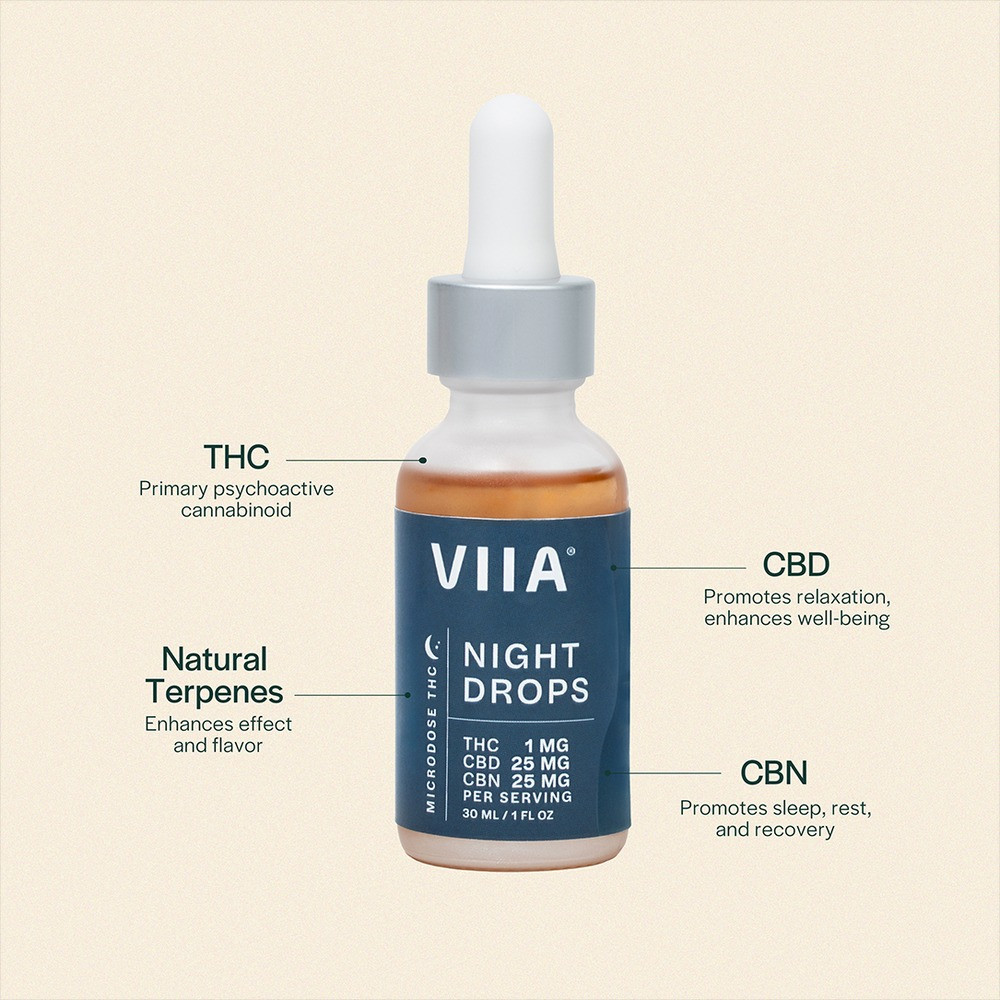 VIIA Hemp CBN + CBD Microdose THC Night Drops - Calm Leaf