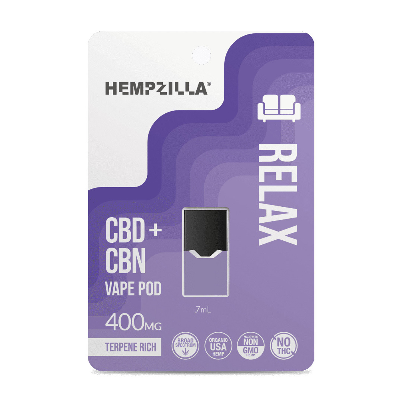 Hempzilla Broad Spectrum Hemp CBD + CBN Relax Juul Compatible Pod 