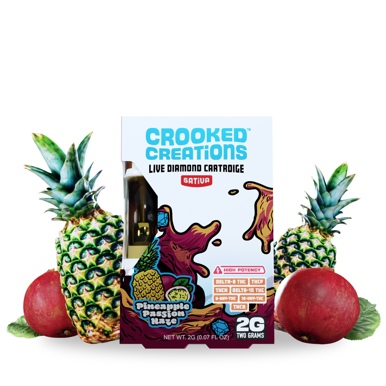 Crooked Creations D8 + THCP + THCH + D10 + THCA + HXY-9 + HXY-10 2G Live  Diamond Vape Cartridge