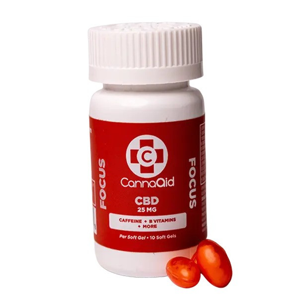 CannaAid Focus CBD + Caffeine + B Vitamins Vegan Soft Gels - Calm Leaf