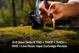 8-0 Stixx Delta 8 THC + THCP + THCH + HHC + Live Rosin Vape Cartridge Review