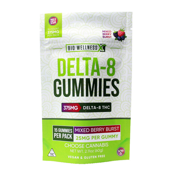 BioWellnessX Organic Delta 8 THC Gummies - 25mg (Mixed Berries) 15 Count