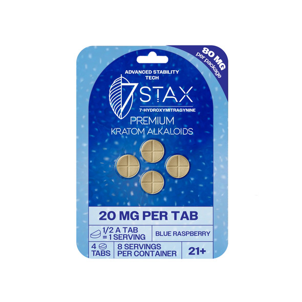 7Stax Premium Kratom Alkaloids 7-OH 4 Pack 20mg Tablets - Blue Raspberry
