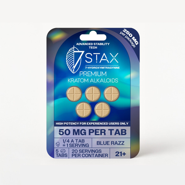 7Stax Premium Kratom Alkaloids 7-OH 50mg Tablets - Blue Razz 5 Pack