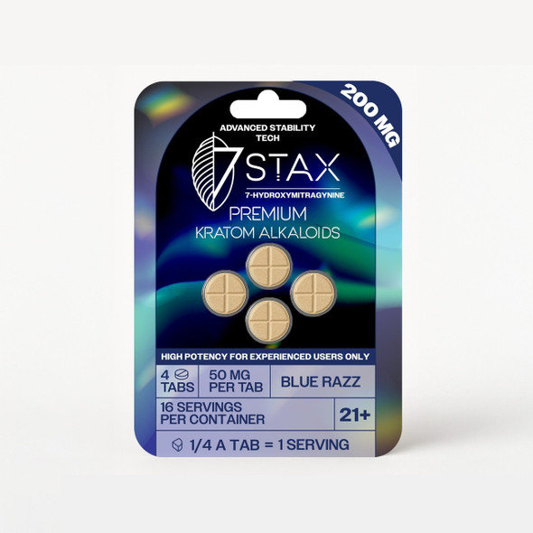 7Stax Premium Kratom Alkaloids 7-OH 50mg Tablets - Blue Razz 4 Pack