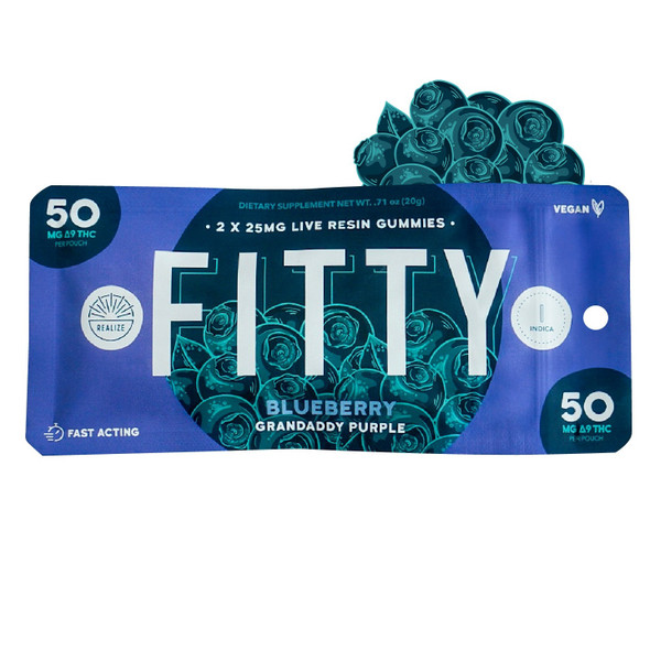 Realize Fitty Live Resin Delta 9 THC Gummies - Blueberry / Grandaddy Purple Realize Fitty Live Resin Delta 9 THC Gummies - Blueberry / Grandaddy Purple