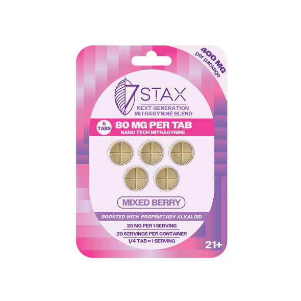 7Stax Nano Tech Mitragynine Boosted Alkaloid 80mg 5 Pack Kratom Tablets - Mixed Berry