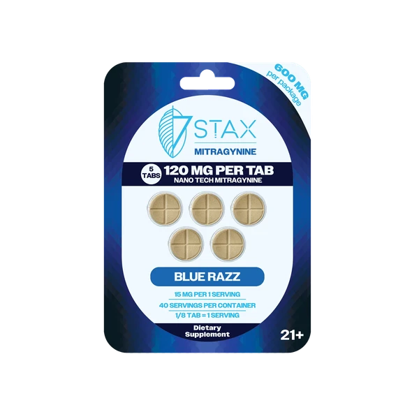 7Stax Nano Tech Mitragynine Boosted Alkaloid 120mg 5 Pack Kratom Tablets - Blue Razz