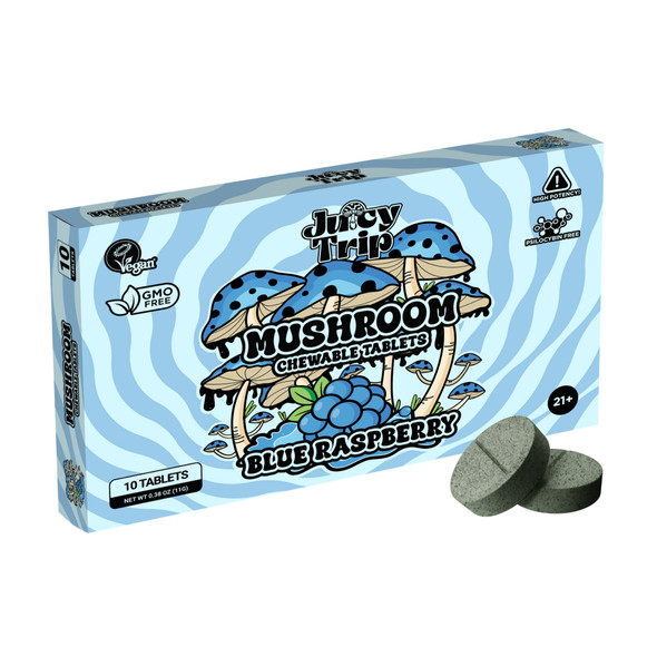 Juicy Trip Nootropic Blend Mushroom Tablets - Blue Raspberry Front