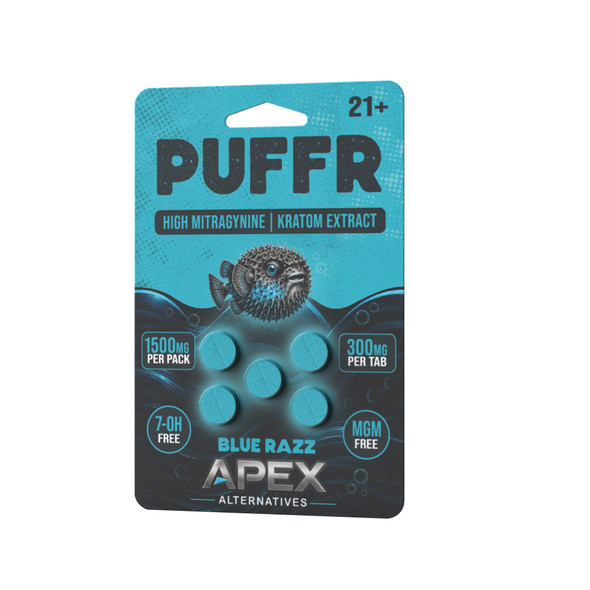 PUFFR High Mitragynine 300mg Kratom Tablets - Blue Razz 5 Count