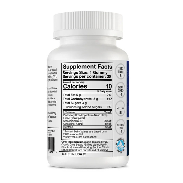 CBD Living Nano Infused Broad Spectrum Hemp CBD + CBN Sleep Gummies - Back CBD Living Nano Infused Broad Spectrum Hemp CBD + CBN Sleep Gummies - Back