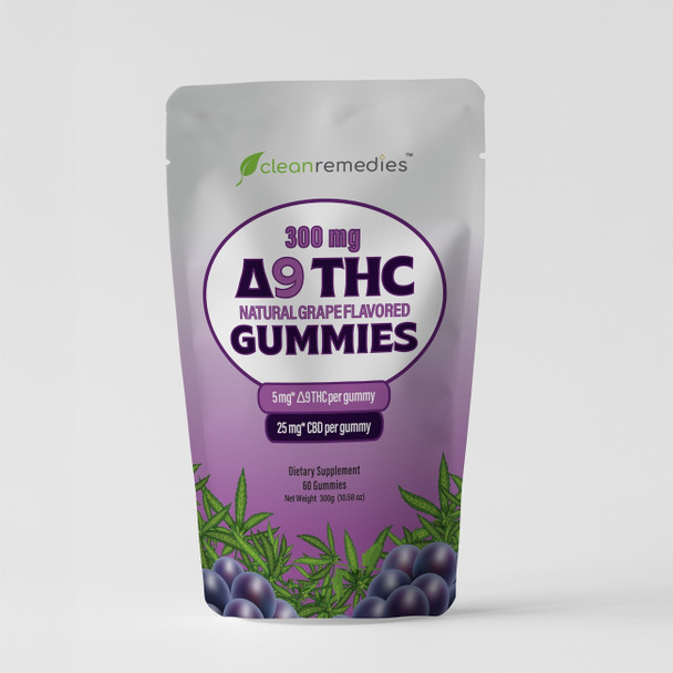Clean Remedies Delta 9 THC + CBD 5:1 Gummies - Grape 60 count