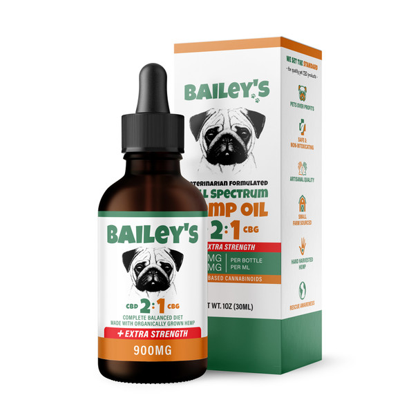Bailey's Full Spectrum Hemp 2:1 CBD & CBG Extra Strength Oil For Dogs - 1oz