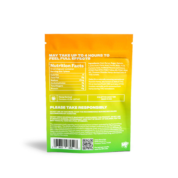 Delta Munchies Delta 8 THC Sour Gummy Worms - Back