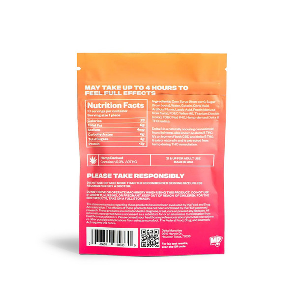 Delta Munchies Delta 8 THC Gummy Peach Rings - Back