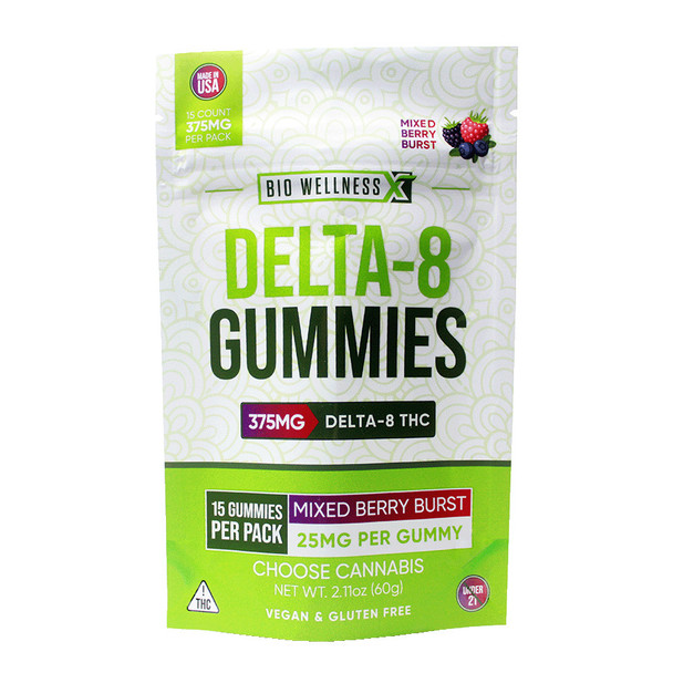 BioWellnessX Organic Delta 8 THC Gummies - 25mg (Mixed Berries) 15 Count