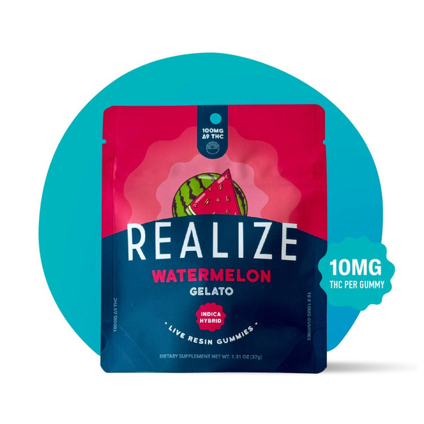 Realize Live Resin Delta 9 THC 10 Count Gummies - Watermelon / Gelato Realize Live Resin Delta 9 THC 10 Count Gummies - Watermelon / Gelato