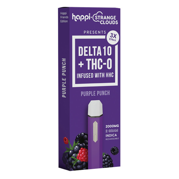 Happi + Strange Clouds Delta 10 + THC-O + HHC Disposable 2ml Vape Pen - Purple Punch (Indica)