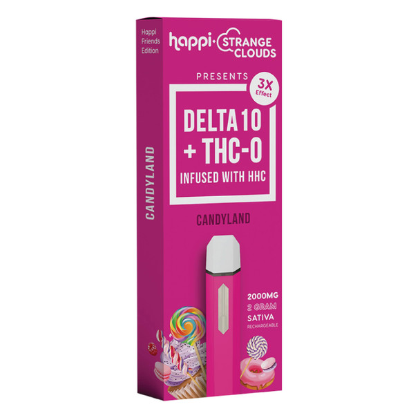 Happi + Strange Clouds Delta 10 + THC-O + HHC Disposable 2ml Vape Pen - Candyland (Sativa)
