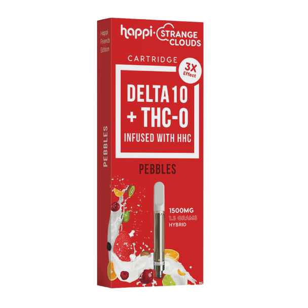 Happi + Strange Clouds Delta 10 + THC-O + HHC Vape Cartridge - Pebbles (Hybrid)