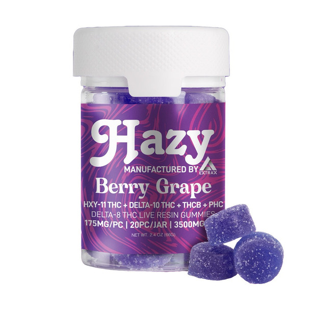 Hazy Extrax HXY-11 THC + D10 + THCB + PHC + D8 Live Resin Gummies - Berry Grape