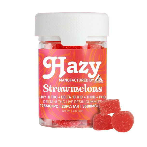 Hazy Extrax HXY-11 THC + D10 + THCB + PHC + D8 Live Resin Gummies - Strawmelons