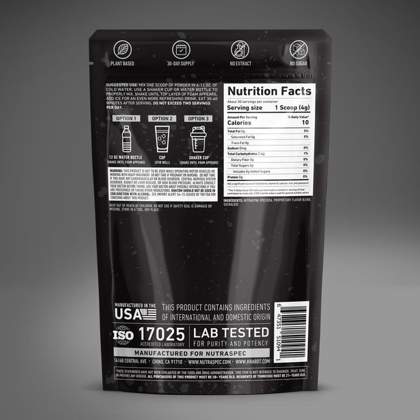 Krabot NutraSpec White Maeng Da Sour Gummy Flavored Kratom Powder - Back