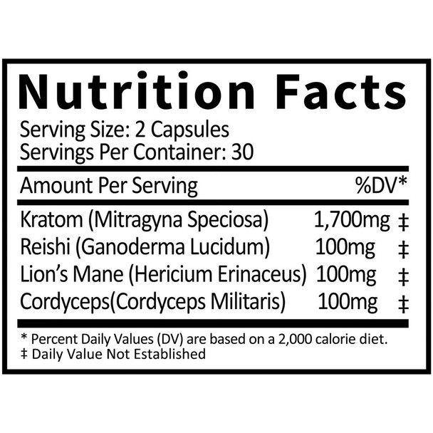 Krabot Green Maeng Da Kratom Mushroom Complex Capsules - Label