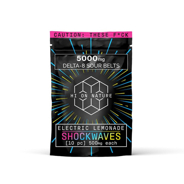 Hi On Nature Delta 8 THC Shockwaves Sour Belts - Electric Lemonade