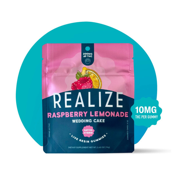 Realize Live Resin Delta 9 THC 20 Count Gummies - Raspberry Lemonade / Wedding Cake Realize Live Resin Delta 9 THC 20 Count Gummies - Raspberry Lemonade / Wedding Cake