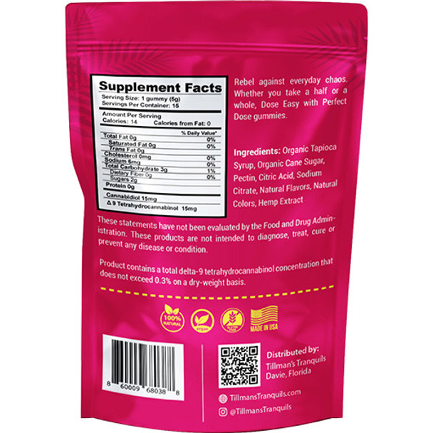 Tillmans Tranquils CBD + D9 THC 1:1 Lemonade Perfect Dose Gummies - Raspberry Lemonade Back