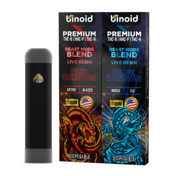 Binoid Beast Mode Live Resin Blend 2 Pack Combo Disposable Vape Pens - Red Dragon and Blue Dragon