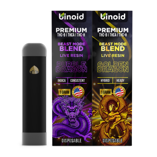 Binoid Beast Mode Live Resin Blend 2 Pack Combo Disposable Vape Pens - Purple Dragon and Golden Dragon