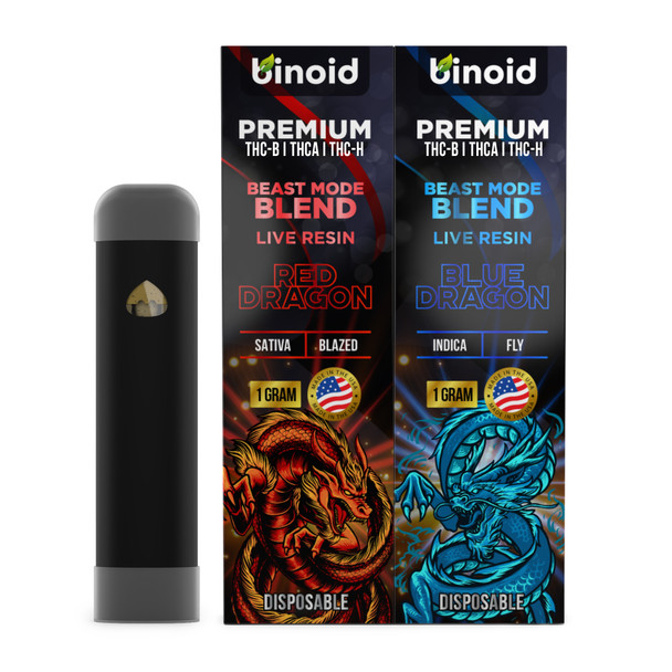 Binoid Beast Mode Live Resin Blend 2 Pack Combo Disposable Vape Pens - Red Dragon and Blue Dragon