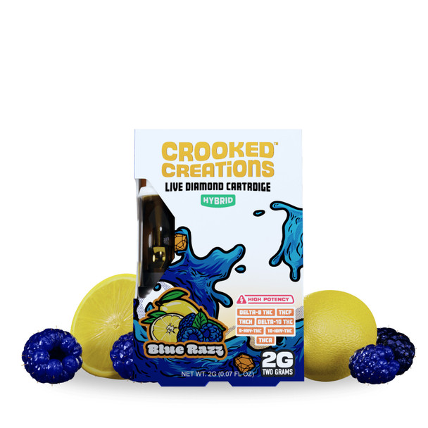 Crooked Creations D8 + THCP + THCH + D10 + THCA + HXY-9 + HXY-10 2G Live Diamond Vape Cartridge - Blue Razz