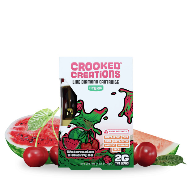 Crooked Creations D8 + THCP + THCH + D10 + THCA + HXY-9 + HXY-10 2G Live Diamond Vape Cartridge - Watermelon X Cherry OG