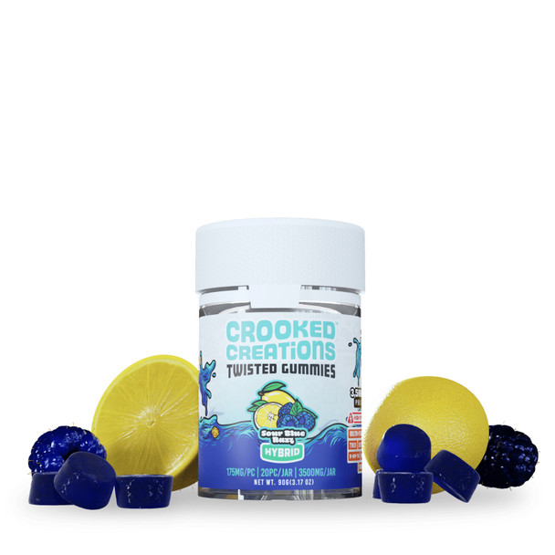 Crooked Creations D8 + THCP + THCH + D10 + THCA + HXY-9 + HXY-10 Twisted Gummies -Sour Blue Razz