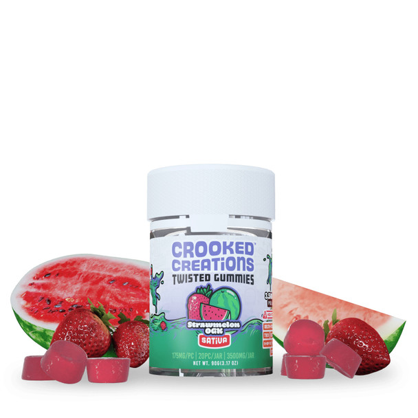 Crooked Creations D8 + THCP + THCH + D10 + THCA + HXY-9 + HXY-10 Twisted Gummies -Strawmelon OGK