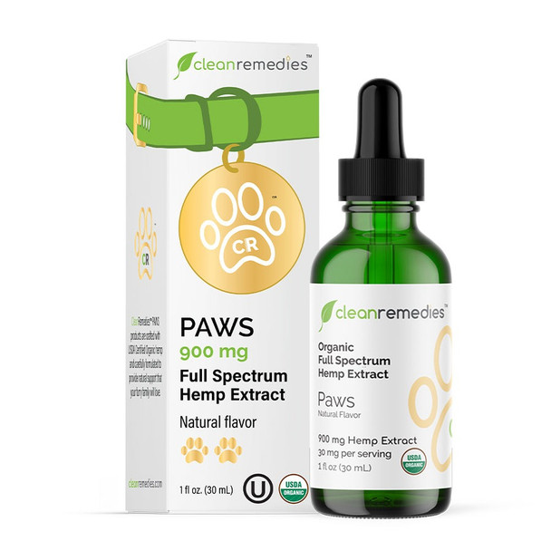 Clean Remedies Organic PAWS Full Spectrum Hemp CBD Oil For Pets - 900mg