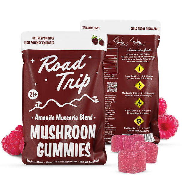 Road Trip Amanita Muscaria Mushroom Gummies - Raspberry