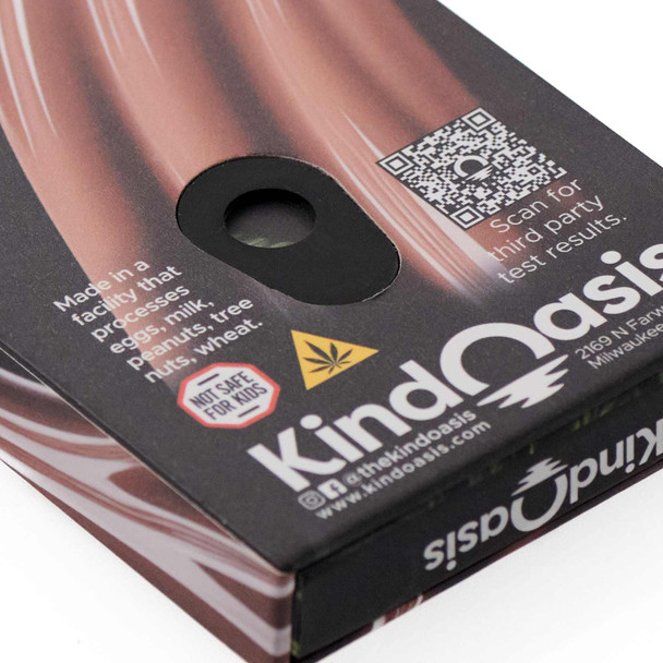 Kind Oasis Delta 9 THC Chocolate Bar - Box Closeup Kind Oasis Delta 9 THC Chocolate Bar - Box Closeup
