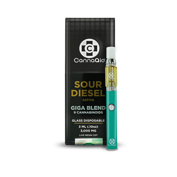 CannaAid Giga Blend Live Resin CDT Glass 3G Disposable Vape Pen - Sour Diesel