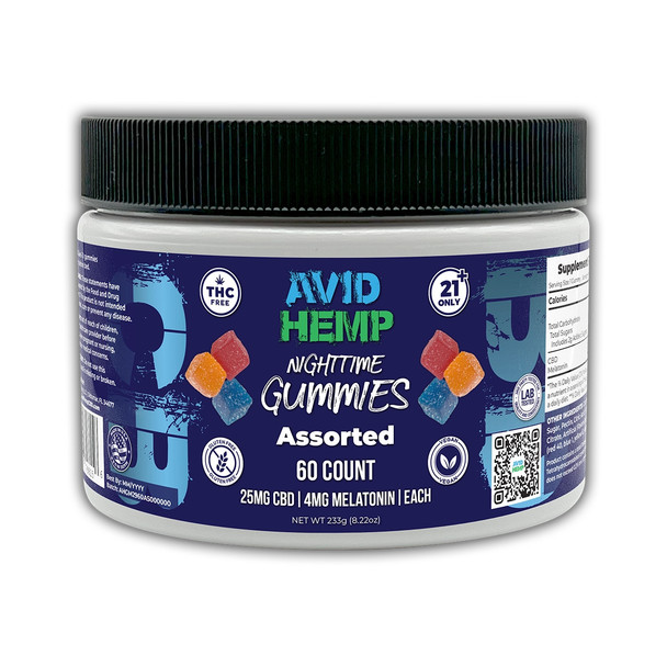 Avid Hemp CBD Isolate + Melatonin NightTime Gummies - 60 count